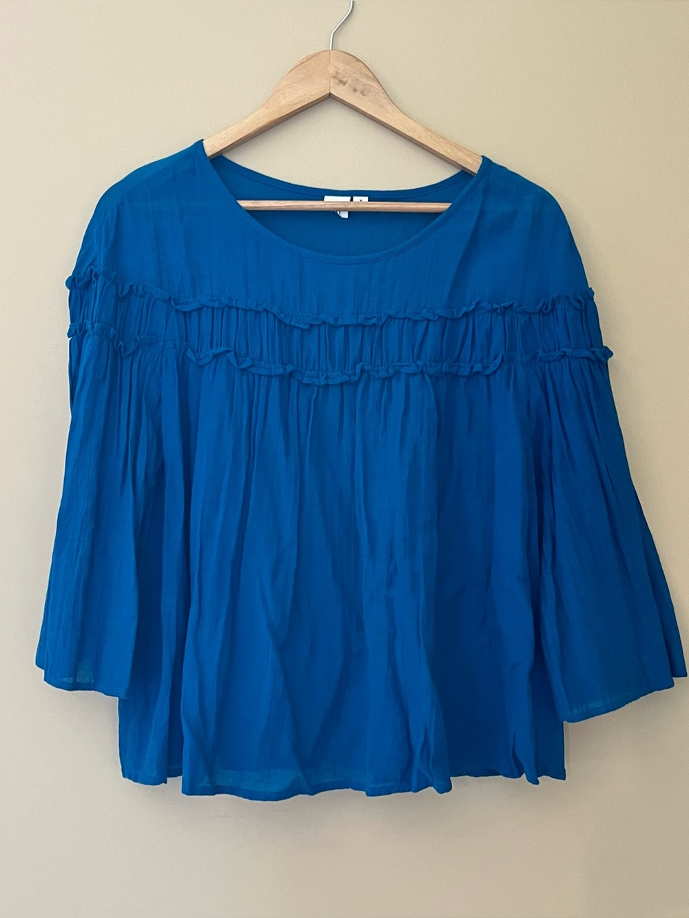Gap Women’s Blouse Top Size M Boho Hippie Peasant Bell Sleeve Lightweight Blue